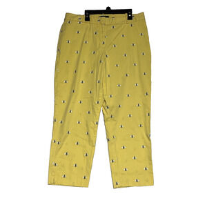 Talbots Chino Pants Womens 12 Yellow Bumble Bee Embroidered Cotton Stretch Crop